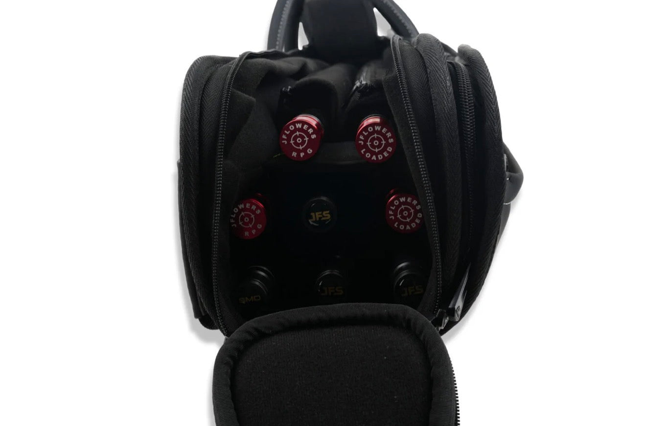 JFlowers Tactical 4×4 Soft Cue Case in jet black or charcoal grey.