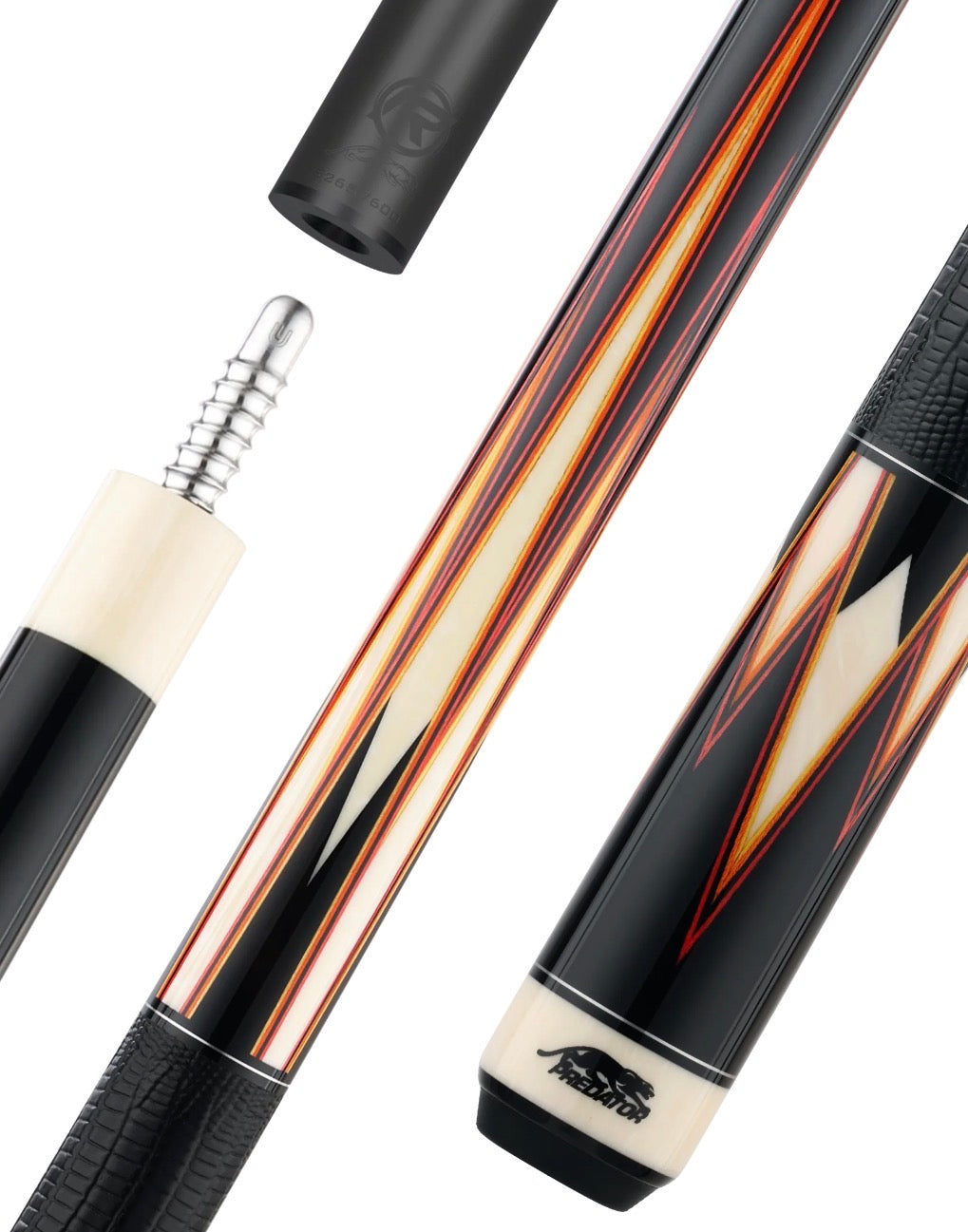 Predator True Splice 16 Pool Cue Butt -Ebony with Red/Orange Points-Leather Wrap