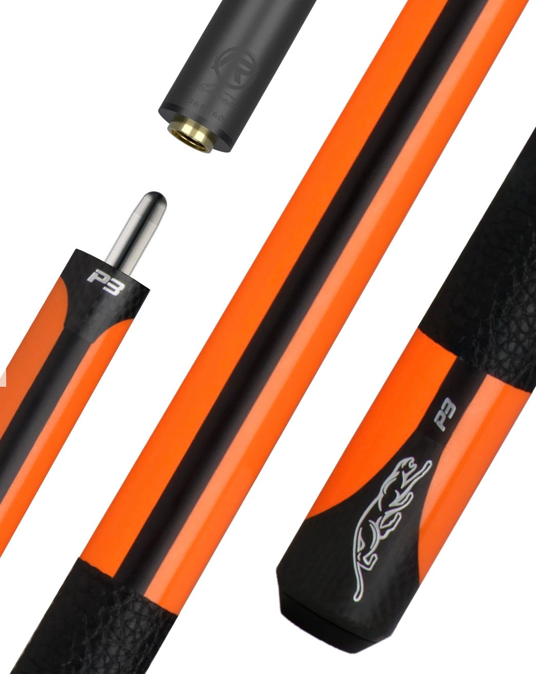 Predator P3 Flare Orange Pool Cue with Luxe Leather Wrap (Butt Only)