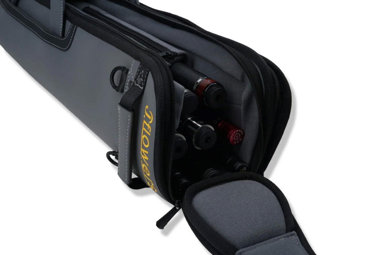 JFlowers Tactical 4×4 Soft Cue Case  in jet black or charcoal grey.