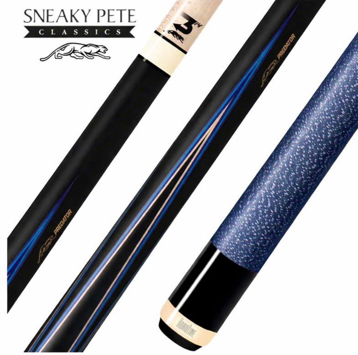 Predator 4 Point Sneaky Pete Black / Blue Points Linen Wrap Pool Cue Centro Shaft