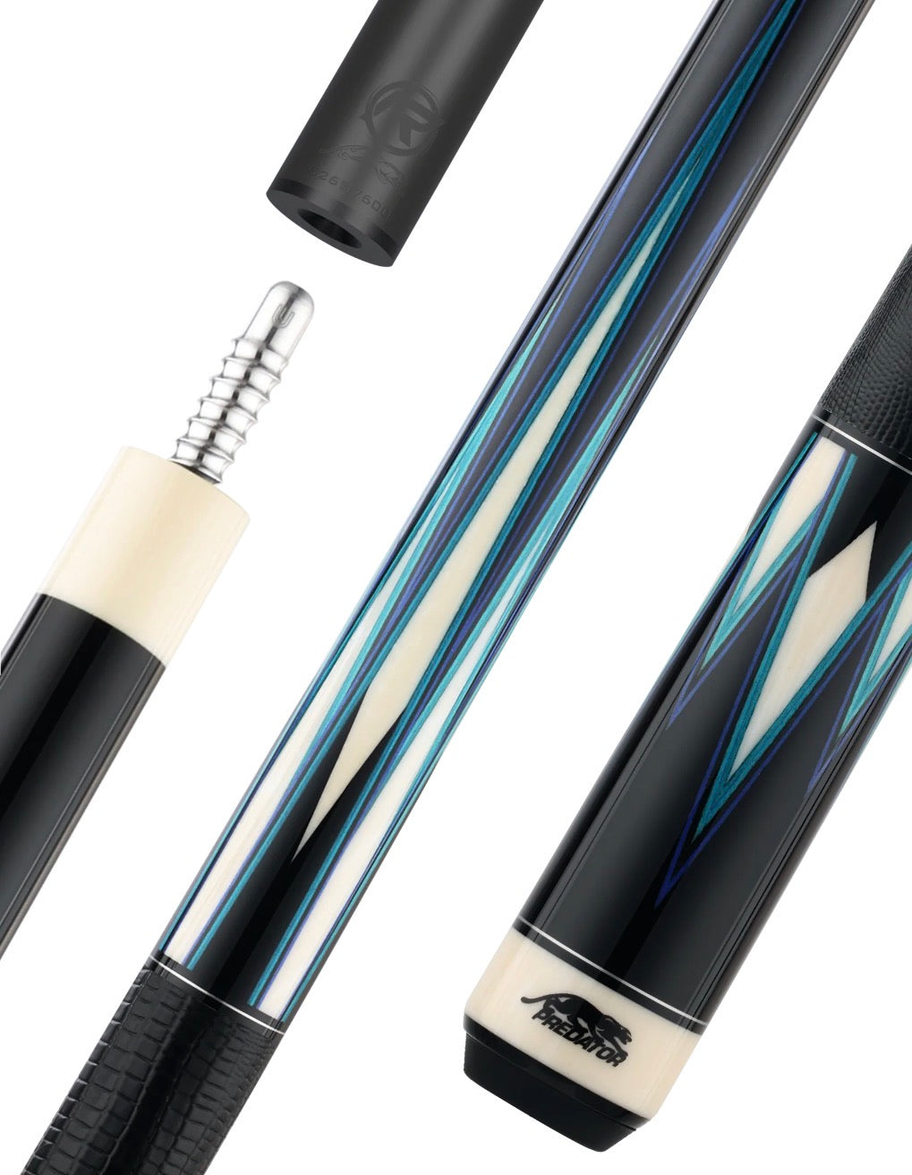 Predator True Splice 16 Pool Cue Butt -Ebony with Blue/Teal Points-Leather Wrap