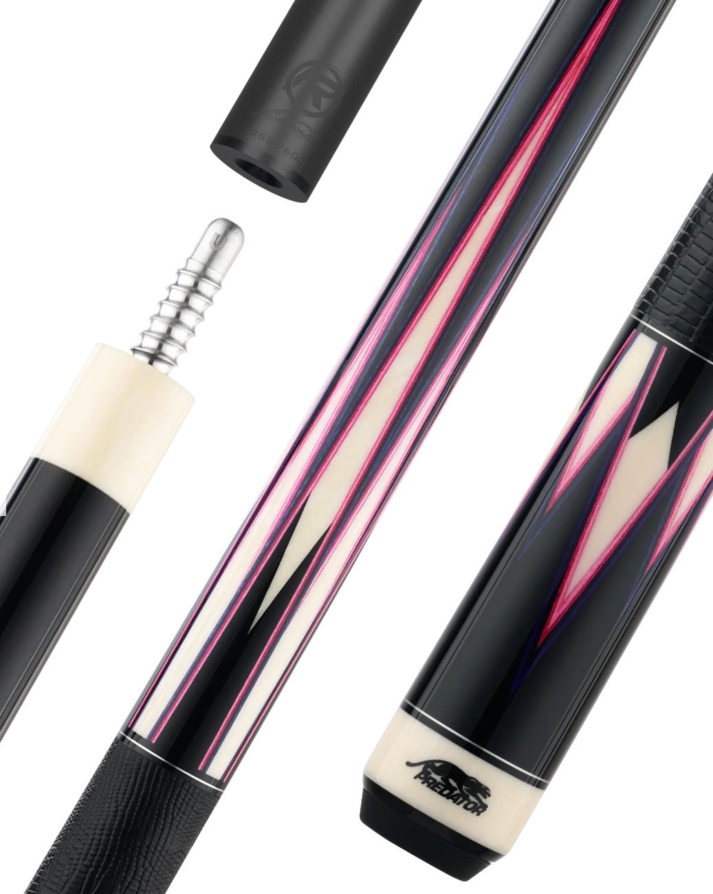Predator True Splice 16 Pool Cue Butt -Ebony with Purple/Pink Points-Leather Wrap