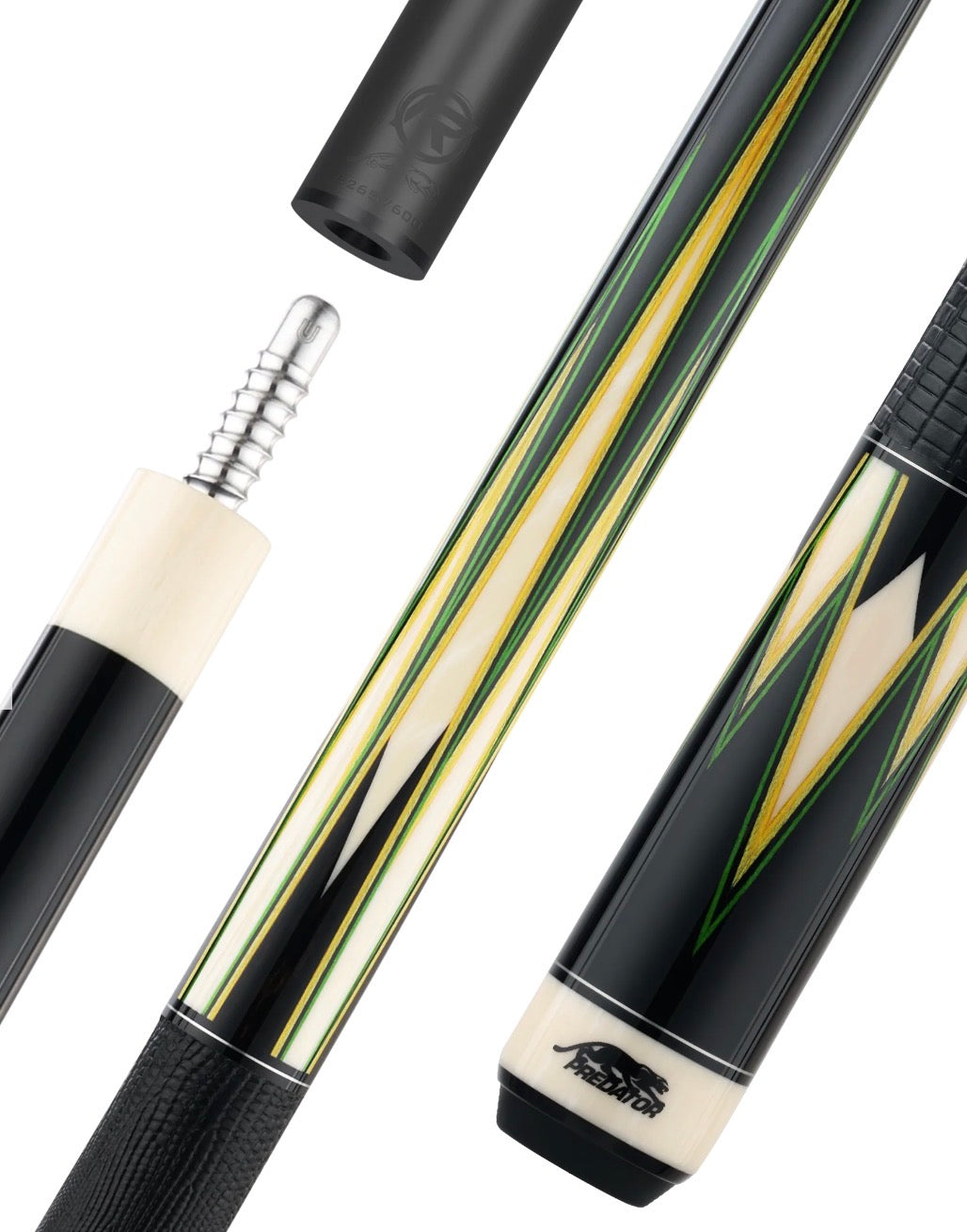 Predator True Splice 16 Pool Cue Butt -Ebony with Green/Yellow Points-Leather Wrap