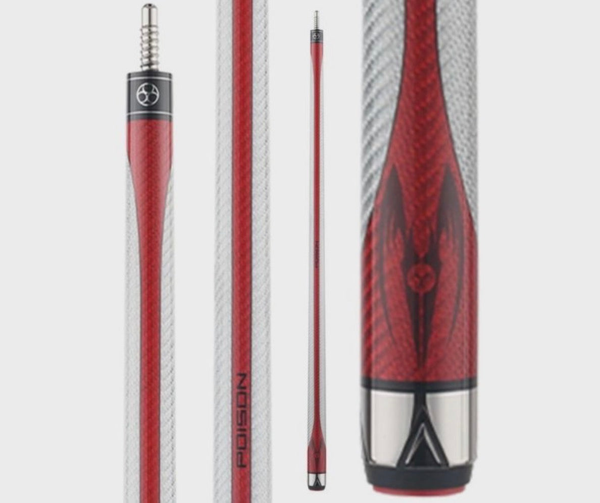 Poison Maelith Pool Cue with Carbon Fiber Shaft - Grey/Red