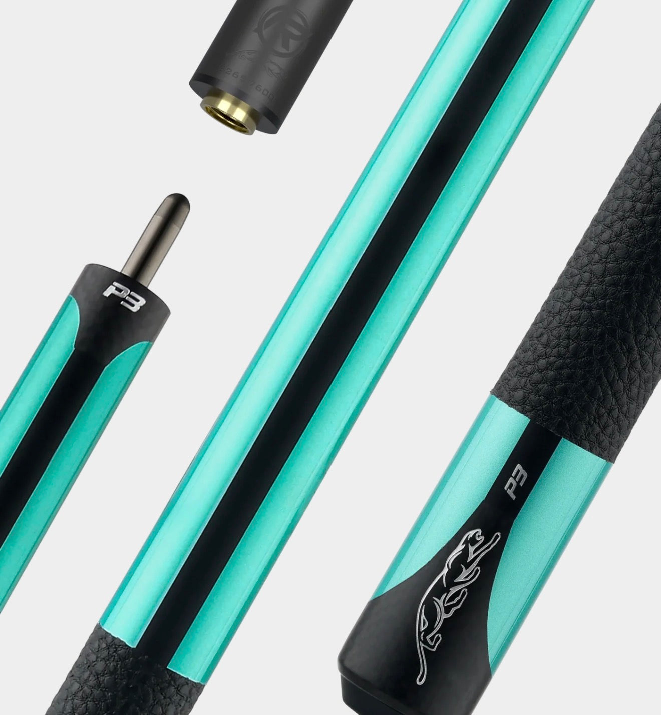 Predator P3 Teal with Black Stripe Pool Cue - Leather Luxe Wrap-Butt Only